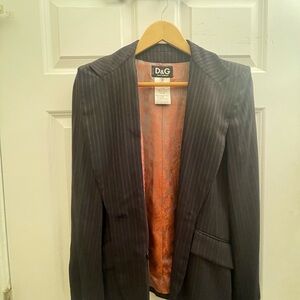D&G Black Pinstripe Pantsuit w/ Brocade Lining (Italian 44 / US 6)